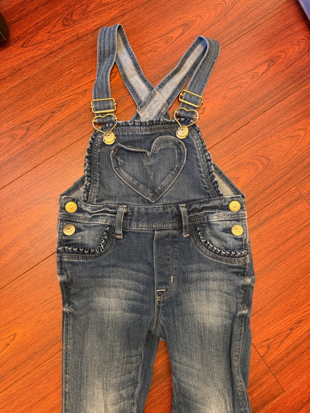 H&M Girls Dark Wash Denim Heart Overalls